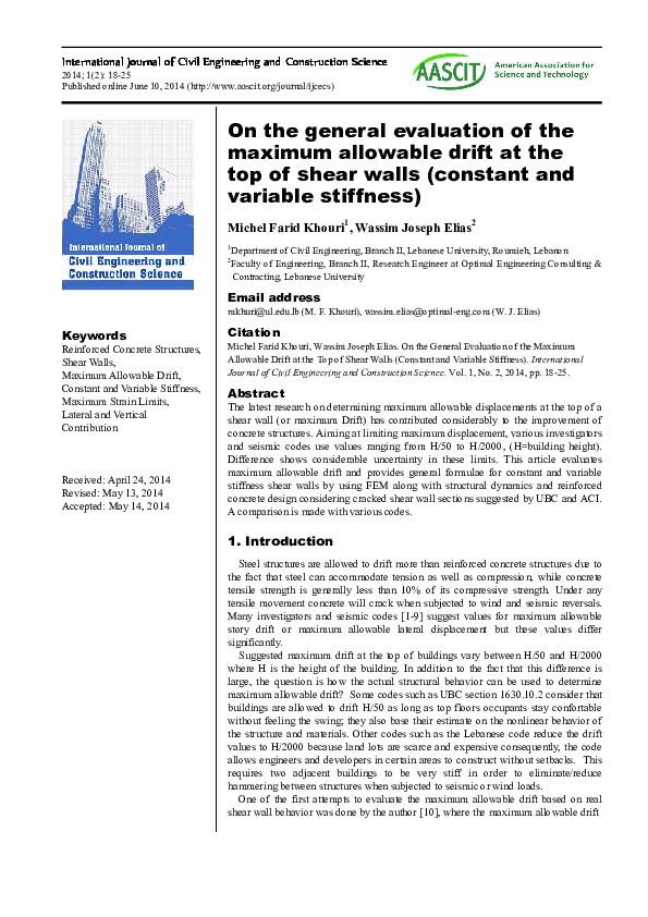 (PDF) On the general evaluation of the maximum allowable drift at the ...
