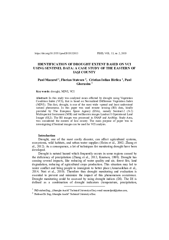 (PDF) Identification of Drought Extent Based on Vci Using Sentinel Data ...