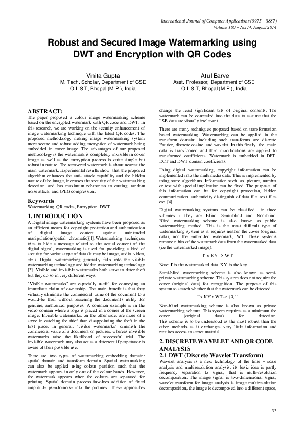 (PDF) Robust and Secured Image Watermarking using DWT and Encryption ...