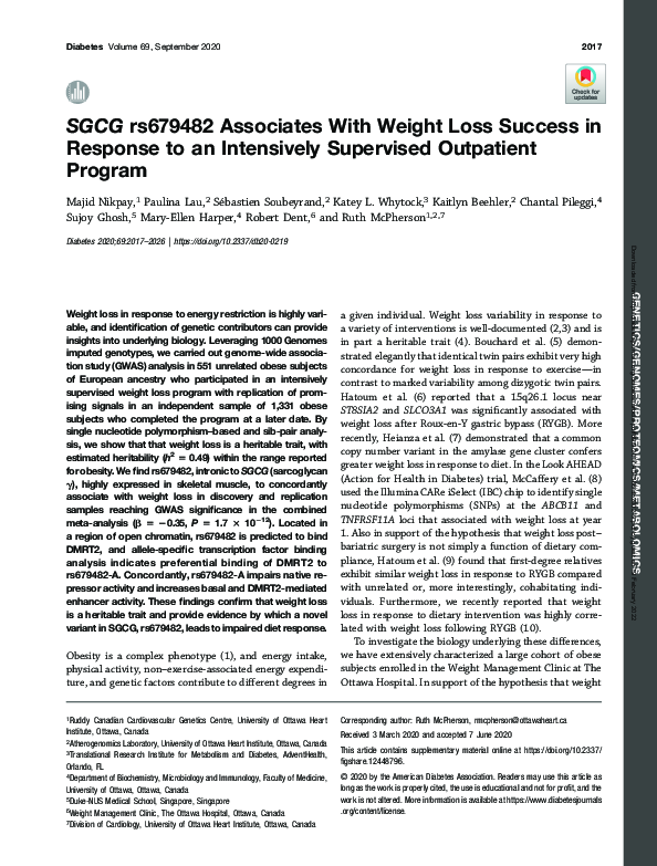 (PDF) SGCG rs679482 Associates With Weight Loss Success in Response to ...
