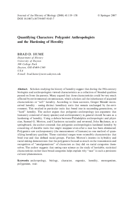 (PDF) Quantifying Characters: Polygenist Anthropologists and the ...