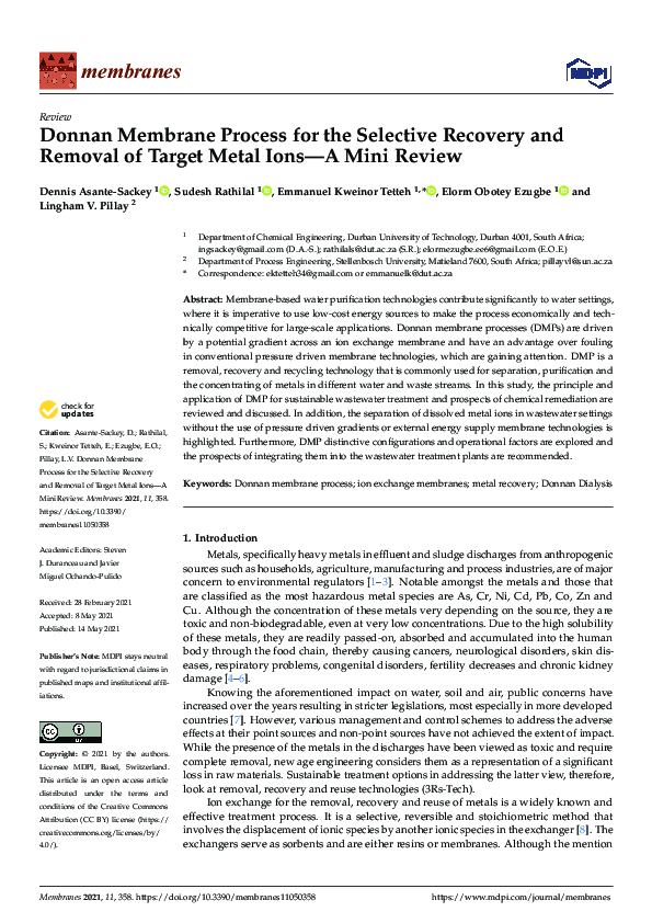 (PDF) Donnan Membrane Process for the Selective Recovery and Removal of ...