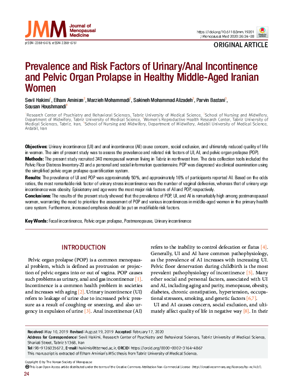 (PDF) Prevalence and Risk Factors of Urinary/Anal Incontinence and ...