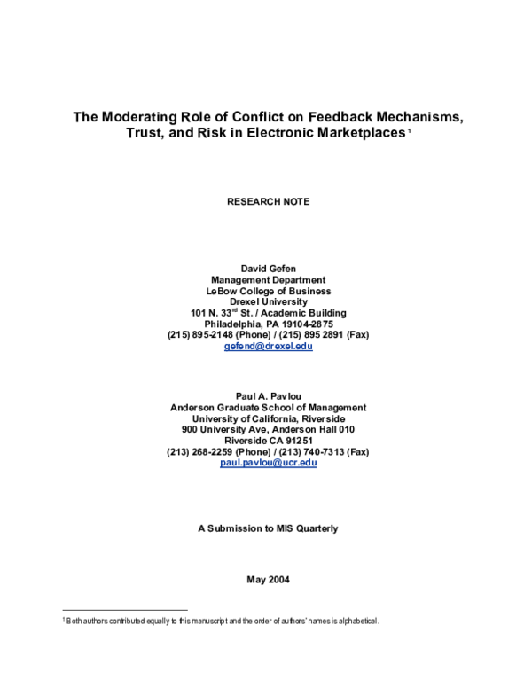 (PDF) The Moderating Role of Conflict on Feedback Mechanisms, Trust ...