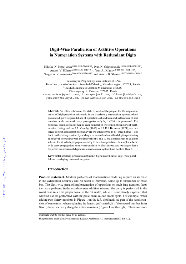 (PDF) Digit-Wise Parallelism of Additive Operations in Numeration ...