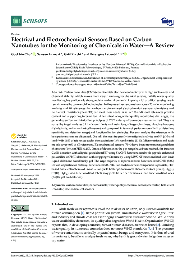 (PDF) Electrical and Electrochemical Sensors Based on Carbon Nanotubes ...
