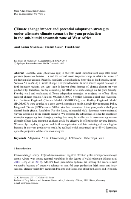 (PDF) Climate change impact and potential adaptation strategies under ...