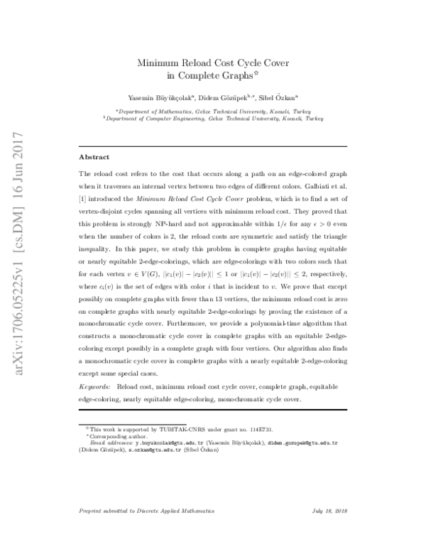 (PDF) Minimum reload cost cycle cover in complete graphs