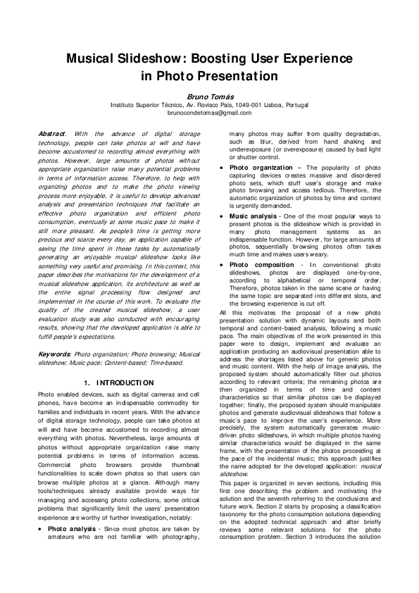 (PDF) Musical slideshow: boosting user experience in photo presentation