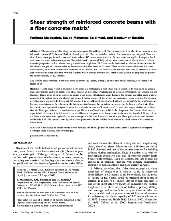 (PDF) Shear Strength of Reinforced Concrete Beams without Transverse ...