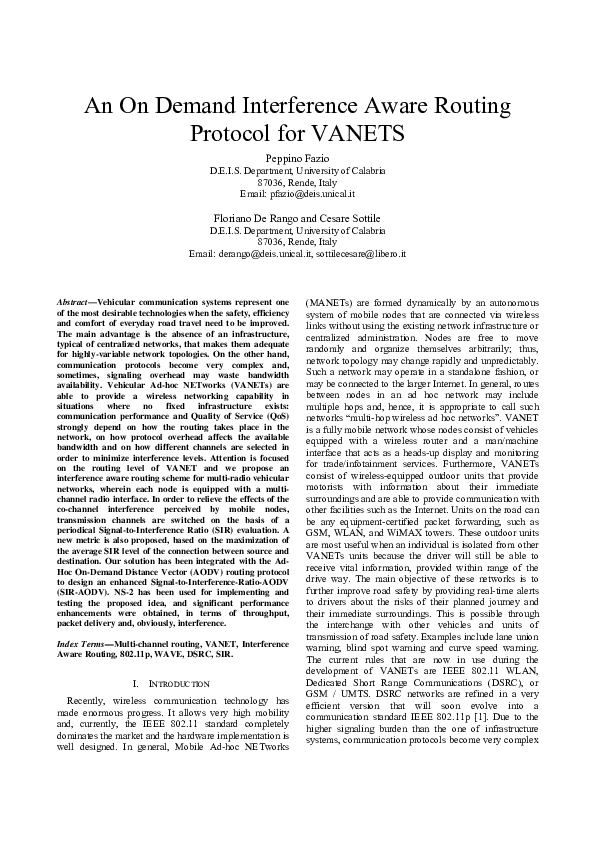 (PDF) An On Demand Interference Aware Routing Protocol for VANETS
