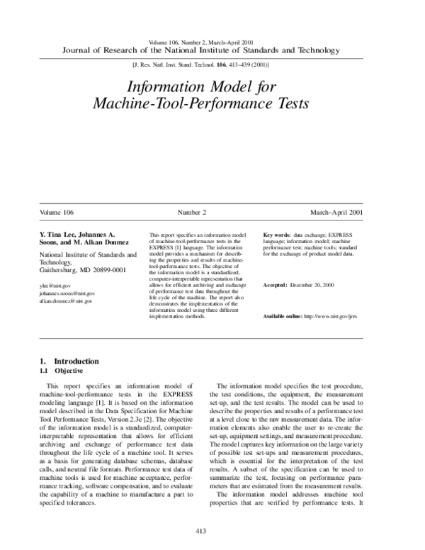 (PDF) Information model for machine-tool-performance tests