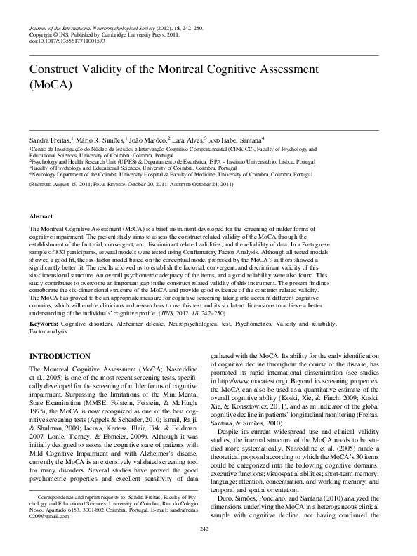 (PDF) Construct Validity of the Montreal Cognitive Assessment (MoCA)