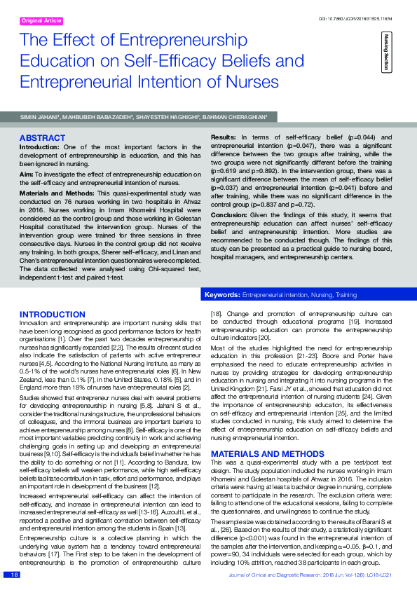 (PDF) The Effect of Entrepreneurship Education on Self-Efficacy Beliefs ...