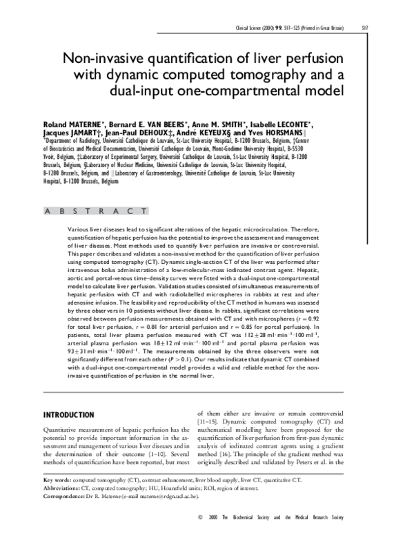 (PDF) Non-invasive quantification of liver perfusion with dynamic ...