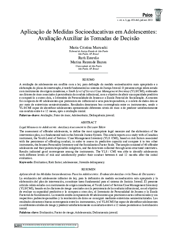 (PDF) Aplicação de medidas socioeducativas em adolescentes: avaliação ...