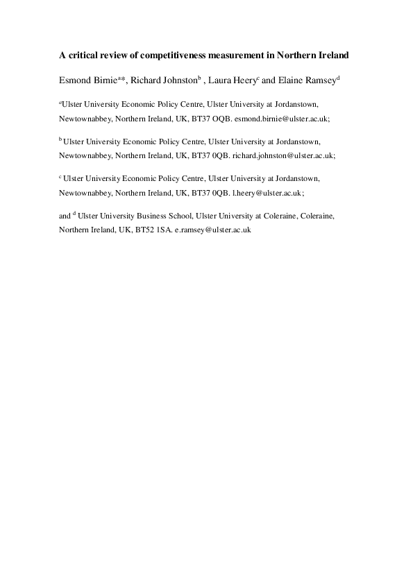 (PDF) A critical review of competitiveness measurement in Northern Ireland