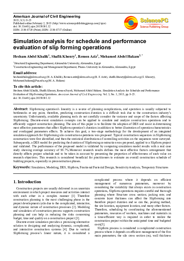 (PDF) Simulation Analysis for Schedule and Performance Evaluation of ...