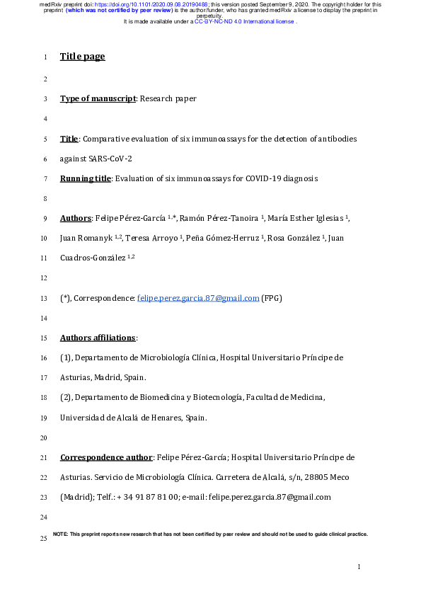 (PDF) Comparative evaluation of six immunoassays for the detection of ...