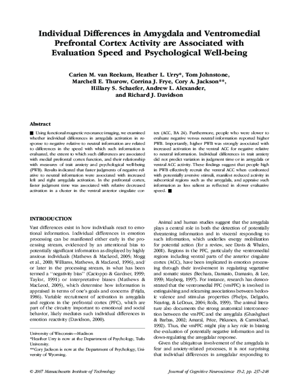 (PDF) Individual Differences in Amygdala and Ventromedial Prefrontal ...