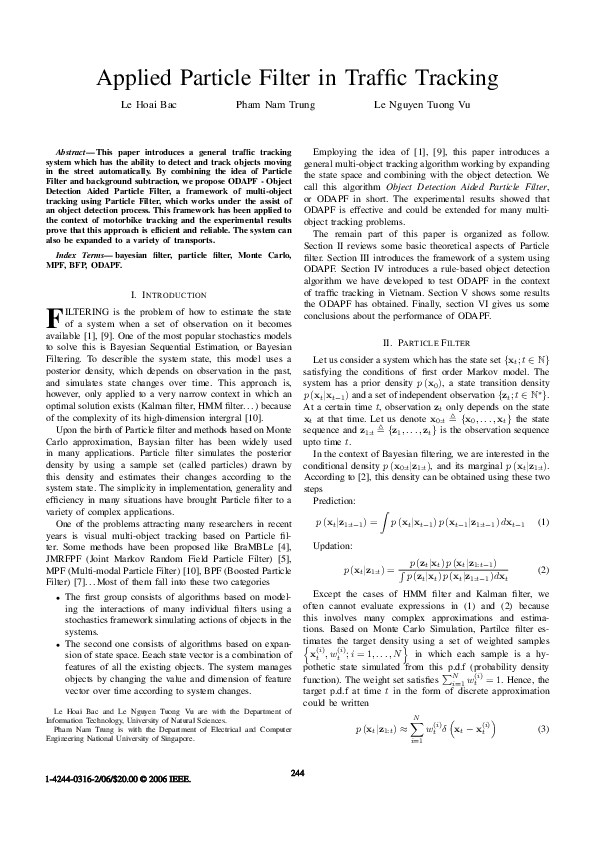 (PDF) Applied particle filter in traffic tracking