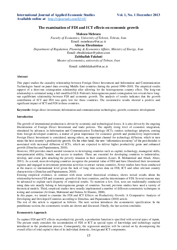 (PDF) The examination of FDI and ICT effects on economic growth