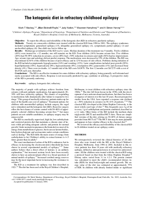 (PDF) The ketogenic diet in refractory childhood epilepsy