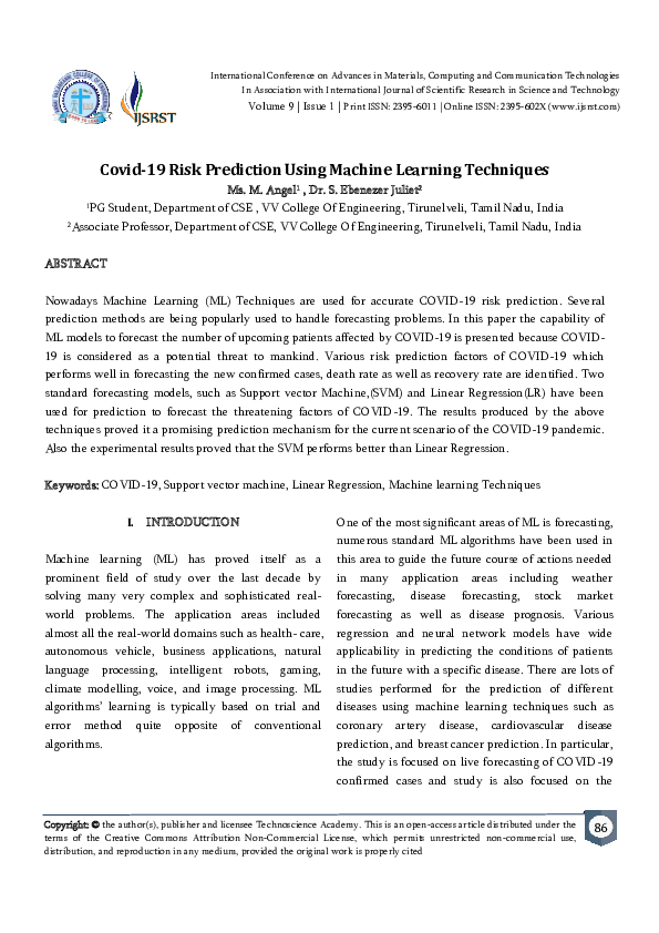 (PDF) Covid-19 Risk Prediction Using Machine Learning Techniques