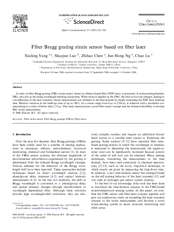 (PDF) Fiber Bragg grating strain sensor based on fiber laser