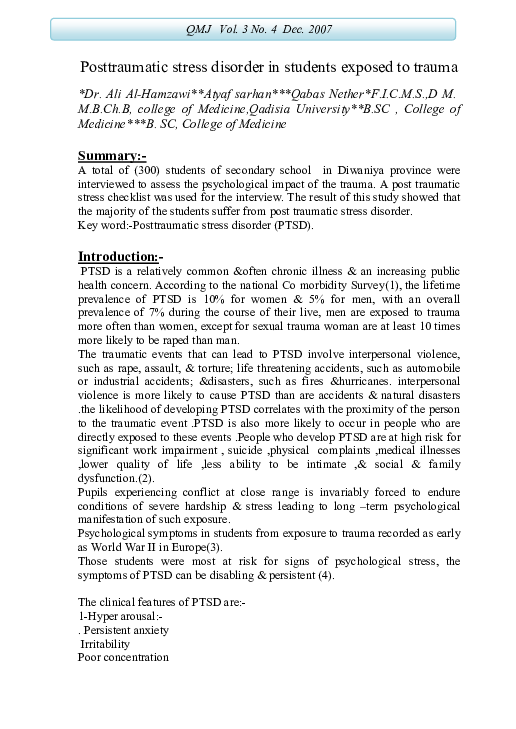 (PDF) Posttraumatic stress disorder in students exposed to trauma