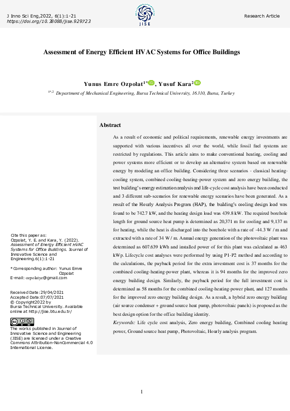 (PDF) Assessment of energy efficient HVAC systems for office buildings