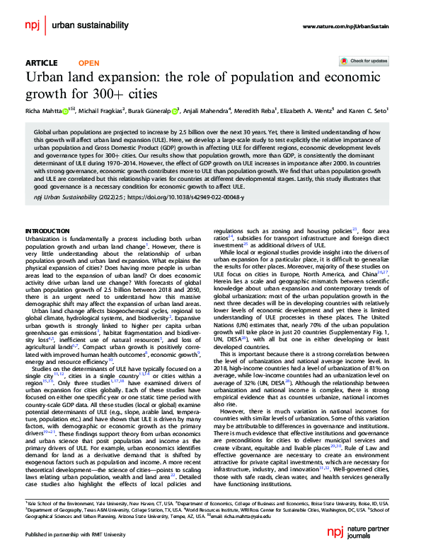 (PDF) Urban land expansion: the role of population and economic growth ...