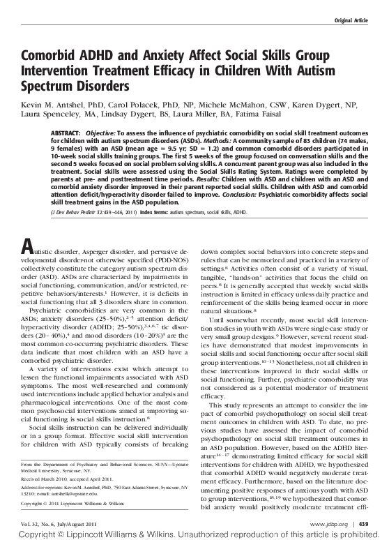(PDF) Comorbid ADHD and Anxiety Affect Social Skills Group Intervention ...