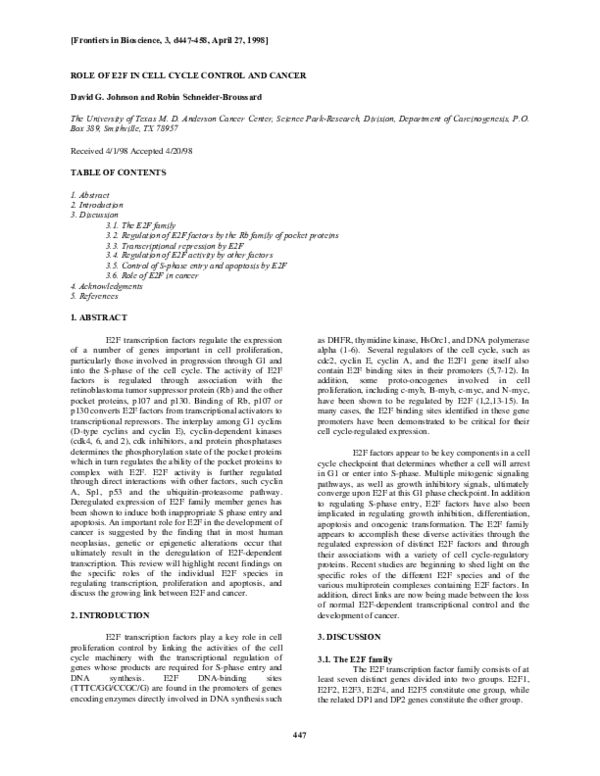 (PDF) In Cell Cycle Control and Cancer