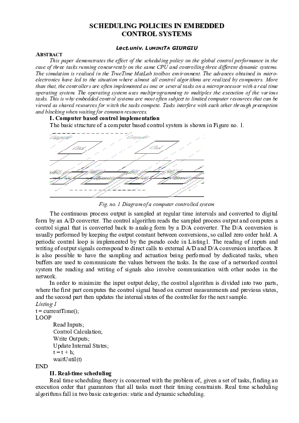(PDF) Scheduling Policies in Embedded Control Systems