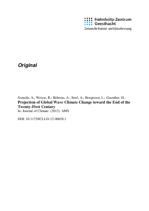 Projection of Global Wave Climate Change toward the End of the Twenty ...