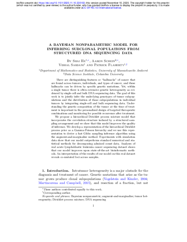 (PDF) A Bayesian Nonparametric Model for Inferring Subclonal ...