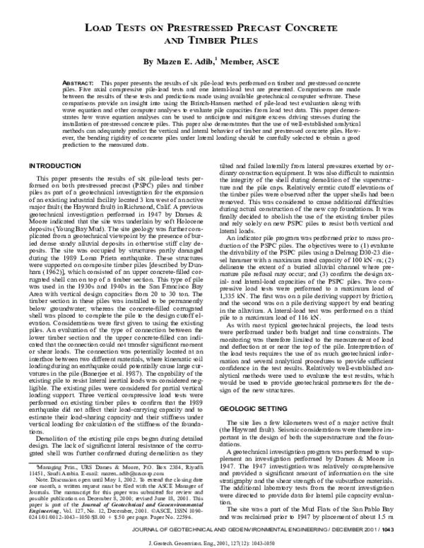 (PDF) Load Tests on Prestressed Precast Concrete and Timber Piles