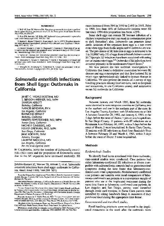 (PDF) Salmonella enteritidis infections from shell eggs: outbreaks in ...