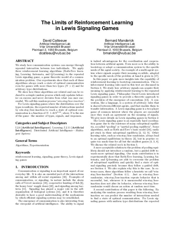 (PDF) The Limits of Reinforcement Learning in Lewis Signaling Games