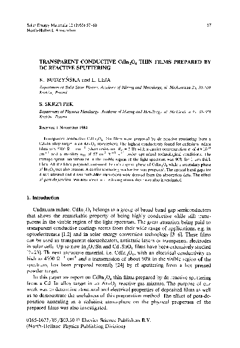 (PDF) Transparent conductive CdIn2O4 thin films prepared by dc reactive ...