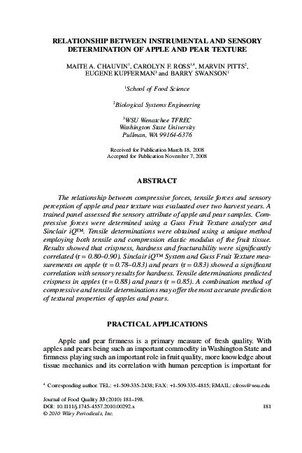 (PDF) Relationship Between Instrumental and Sensory Determination of ...