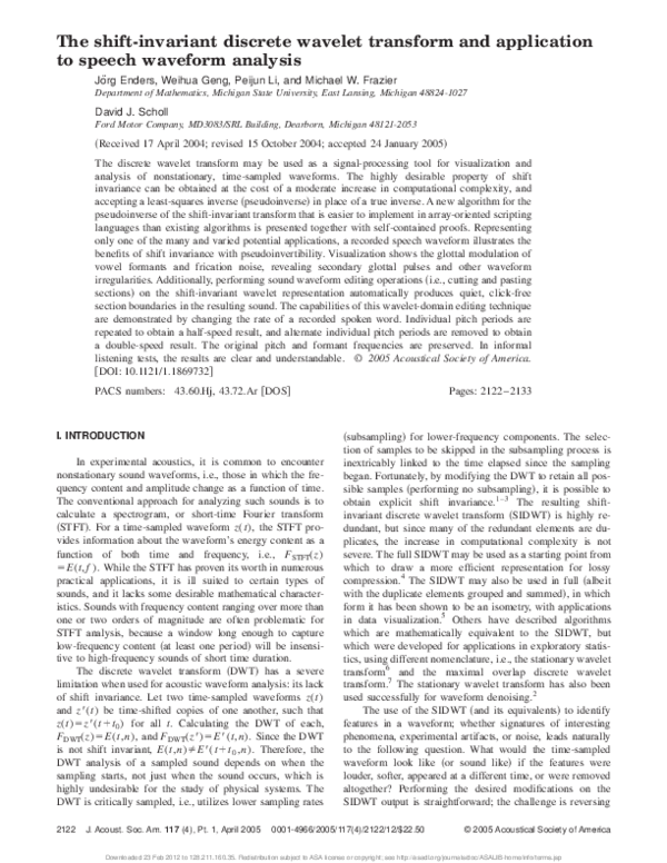 (PDF) The shift-invariant discrete wavelet transform and application to ...