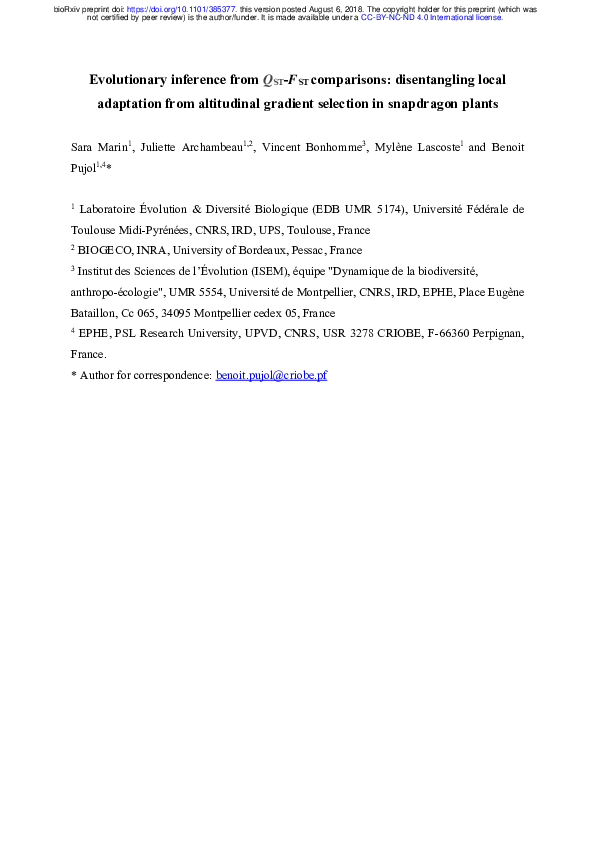 (PDF) Evolutionary inference from QST-FST comparisons: disentangling ...