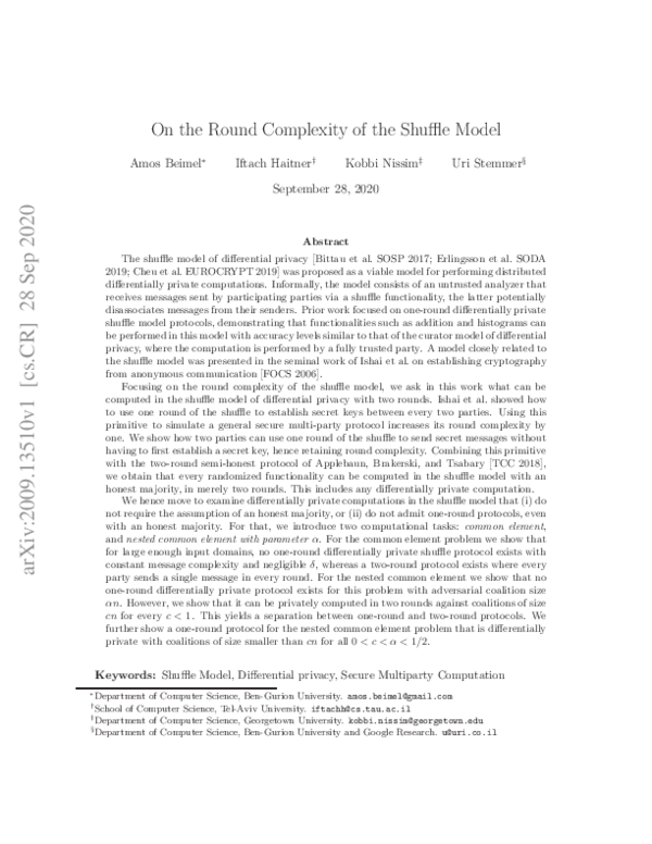 (PDF) On the Round Complexity of the Shuffle Model