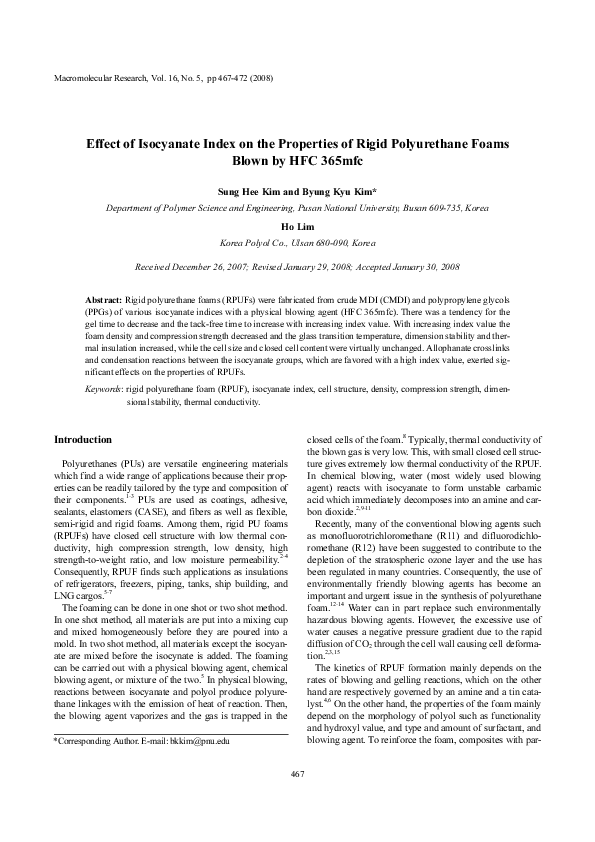 (PDF) Effect of isocyanate index on the properties of rigid ...