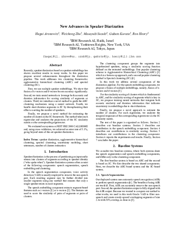 (PDF) New Advances in Speaker Diarization