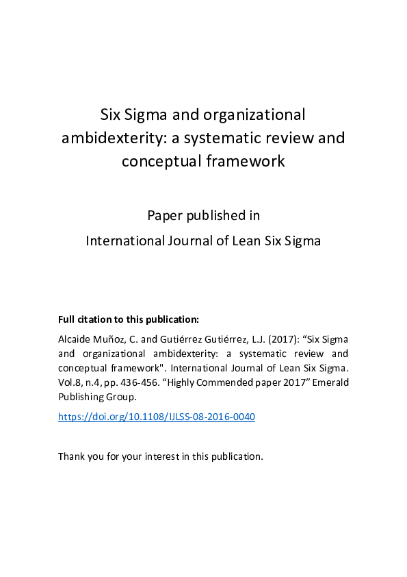 (PDF) Six sigma and organisational ambidexterity: a systematic review ...