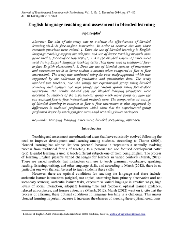 (PDF) English language teaching and assessment in blended learning