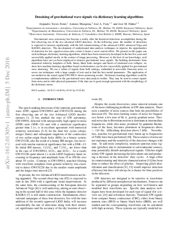 (PDF) Denoising of gravitational wave signals via dictionary learning ...